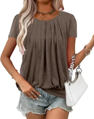 Women's Short Sleeve Tunic Tops Scoop Neck Banded Bottom Summer T Shirt for Leggings