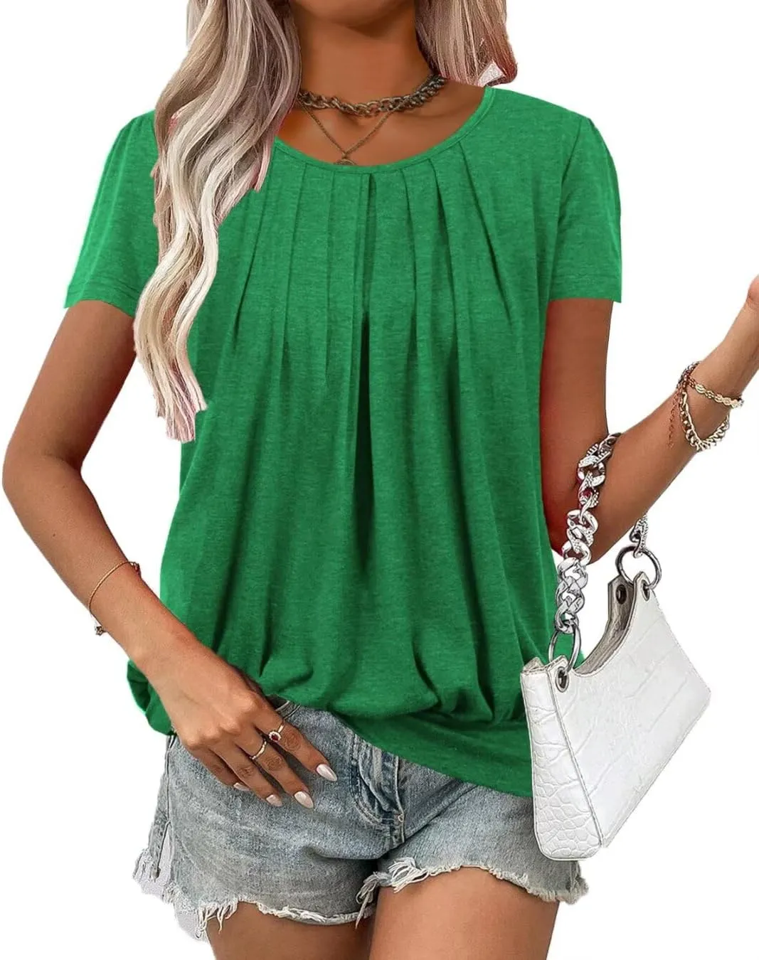 Women's Short Sleeve Tunic Tops Scoop Neck Banded Bottom Summer T Shirt for Leggings
