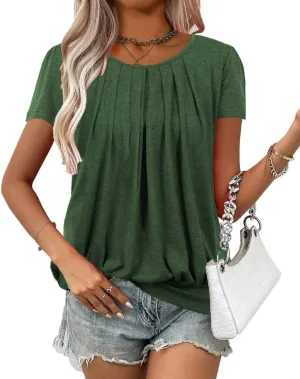 Women's Short Sleeve Tunic Tops Scoop Neck Banded Bottom Summer T Shirt for Leggings