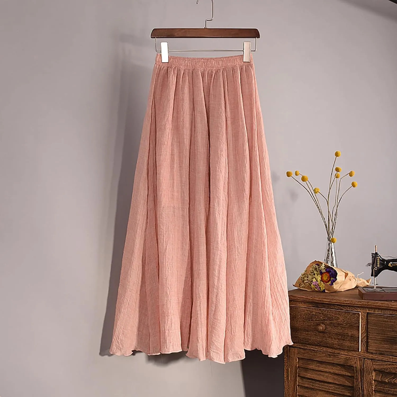 Womens Skirts Fall Casual Boho Flowy Swing Midi Skirt High Waist Elastic Elegant a Line Skirt Classic Tulle Skirt