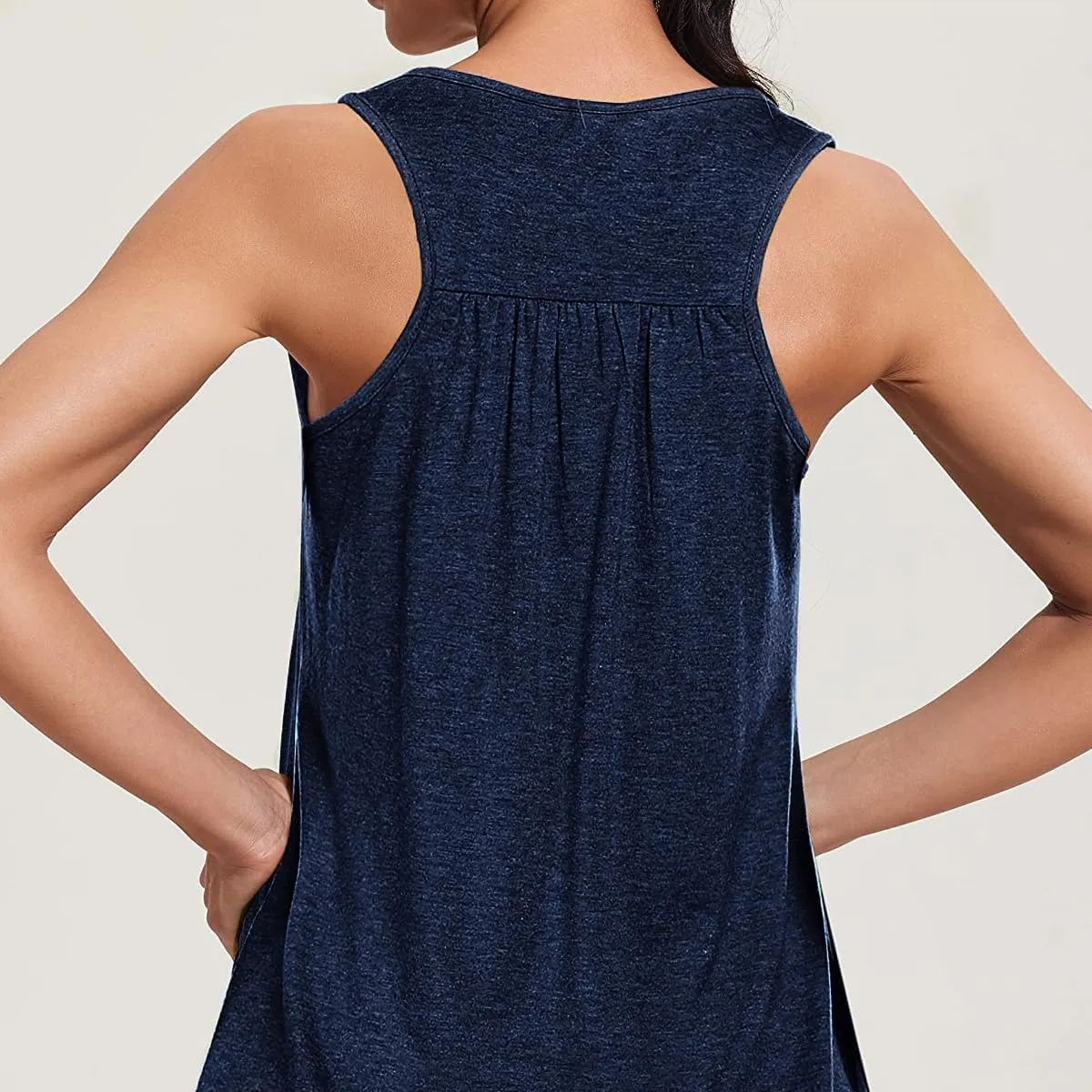 Womens Sleeveless V-Neck Tank Tops Workout Loose Fit Tops for Women Athletic Banded Bottom Tank Casual Shirts