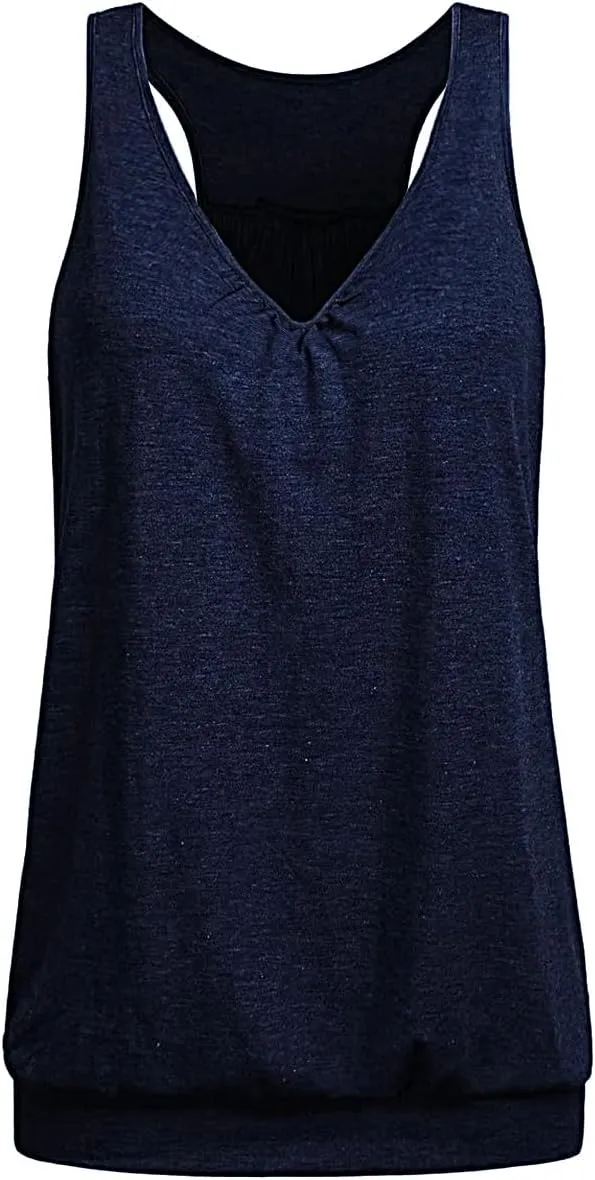 Womens Sleeveless V-Neck Tank Tops Workout Loose Fit Tops for Women Athletic Banded Bottom Tank Casual Shirts
