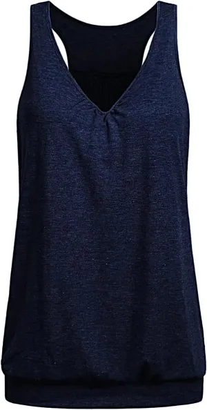 Womens Sleeveless V-Neck Tank Tops Workout Loose Fit Tops for Women Athletic Banded Bottom Tank Casual Shirts