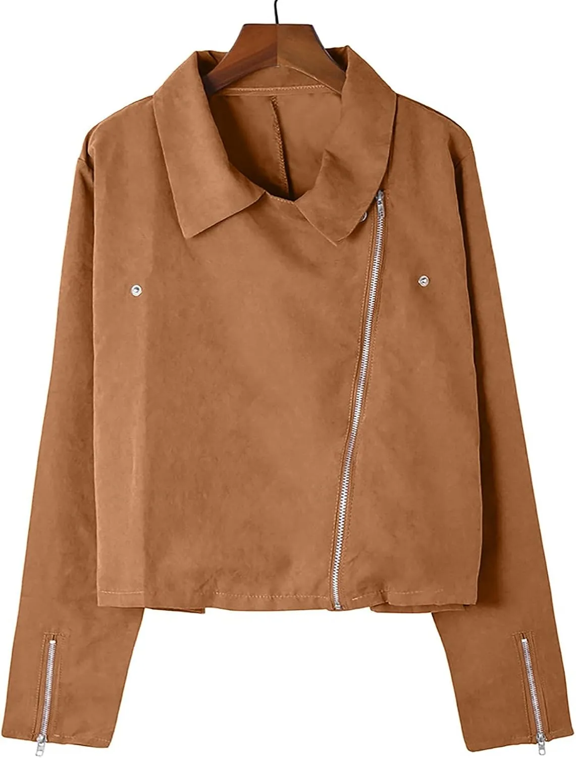 Women's Suede Cropped Jacket Faux Leather Jacket Women Vintage Coats Zip Up Motorcycle Jacket Open Front Cardigan Coat