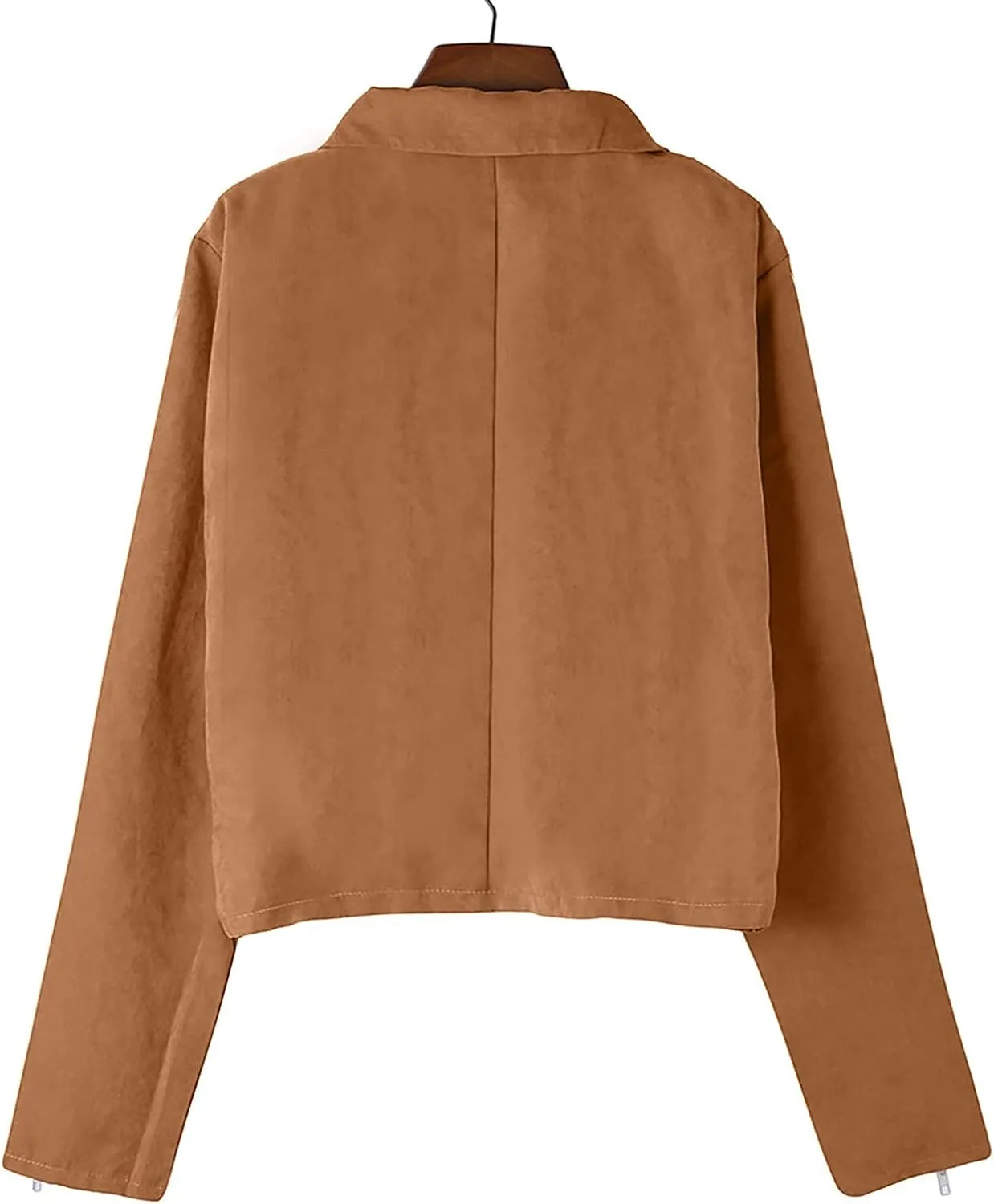 Women's Suede Cropped Jacket Faux Leather Jacket Women Vintage Coats Zip Up Motorcycle Jacket Open Front Cardigan Coat