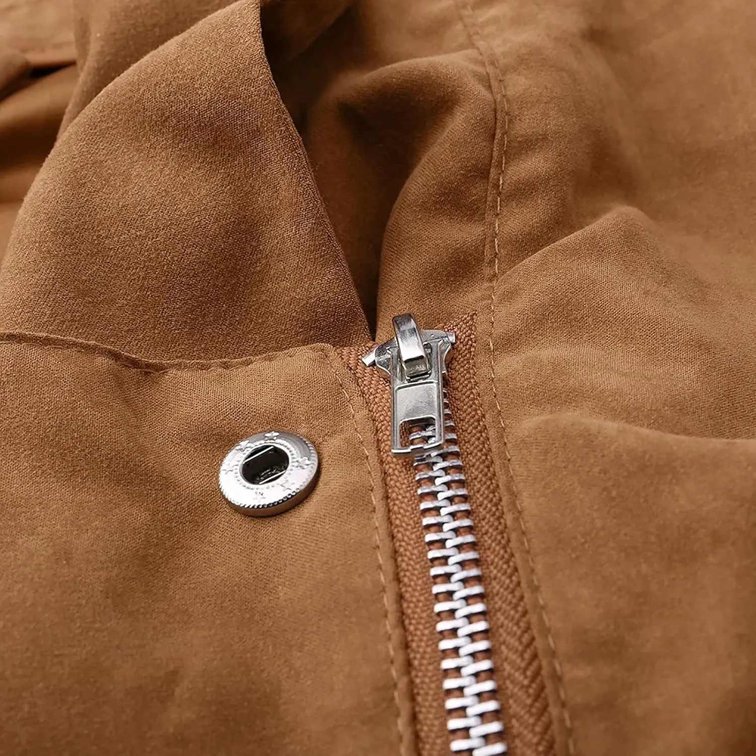 Women's Suede Cropped Jacket Faux Leather Jacket Women Vintage Coats Zip Up Motorcycle Jacket Open Front Cardigan Coat
