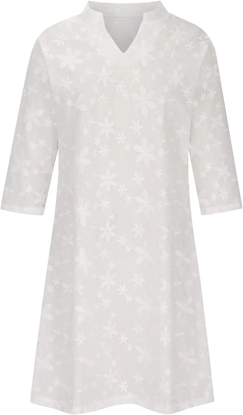 Women's Summer Casual Halter Dress Cotton Linen Dresses Crochet Hollow Out A-line Plain Simple Beach Shift Sundresses