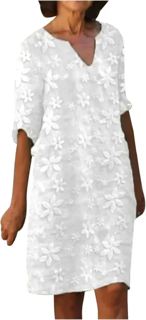 Women's Summer Casual Halter Dress Cotton Linen Dresses Crochet Hollow Out A-line Plain Simple Beach Shift Sundresses