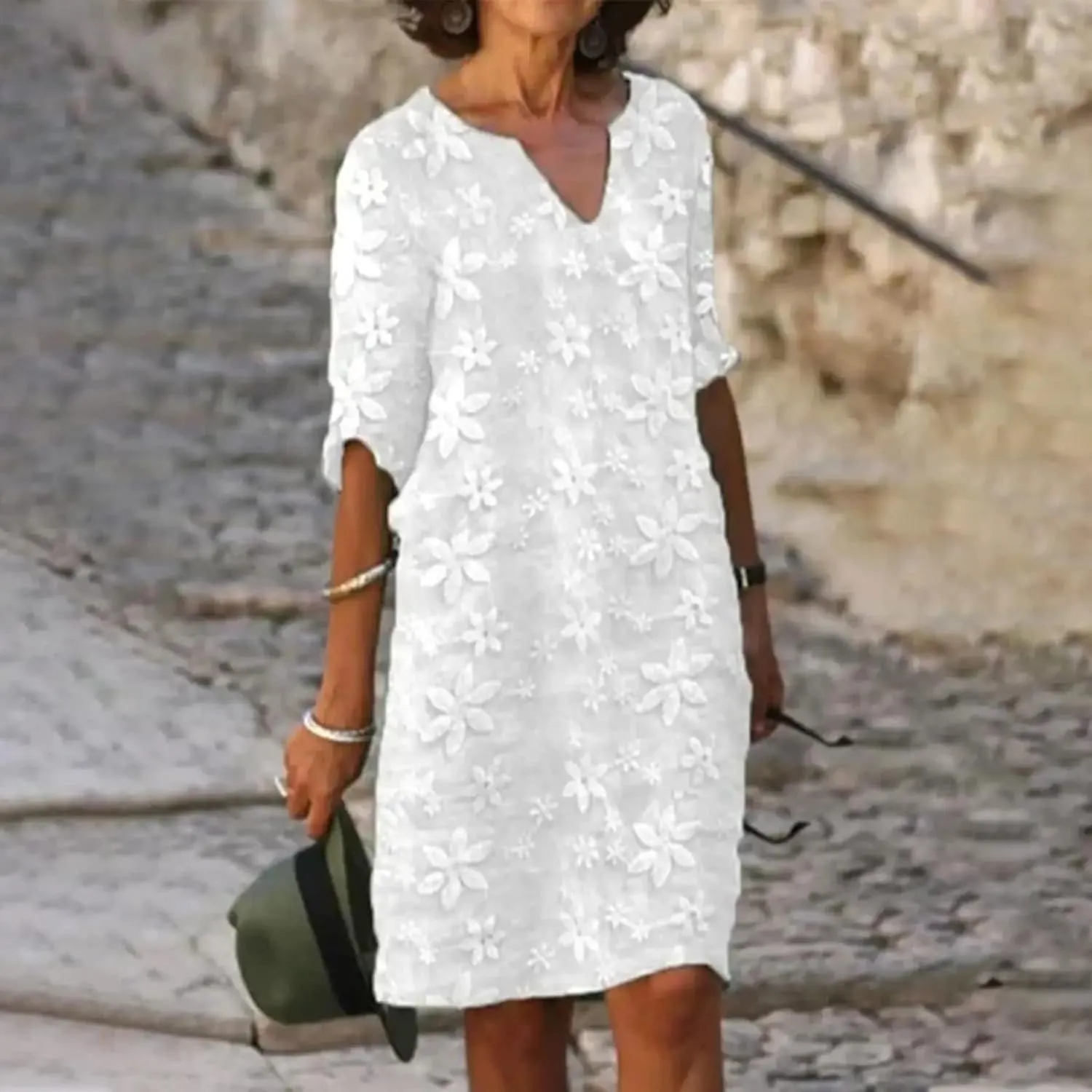 Women's Summer Casual Halter Dress Cotton Linen Dresses Crochet Hollow Out A-line Plain Simple Beach Shift Sundresses