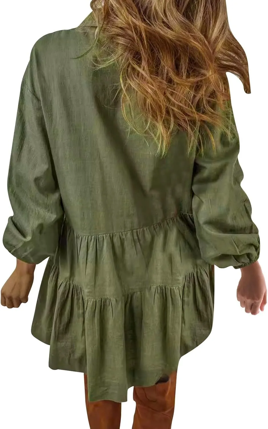 Women's Summer Puff Sleeve Tiered Tunic Dress Cute Mini Button Down Shirt Dress Button Up Ruffle Hem Tunic Dresses