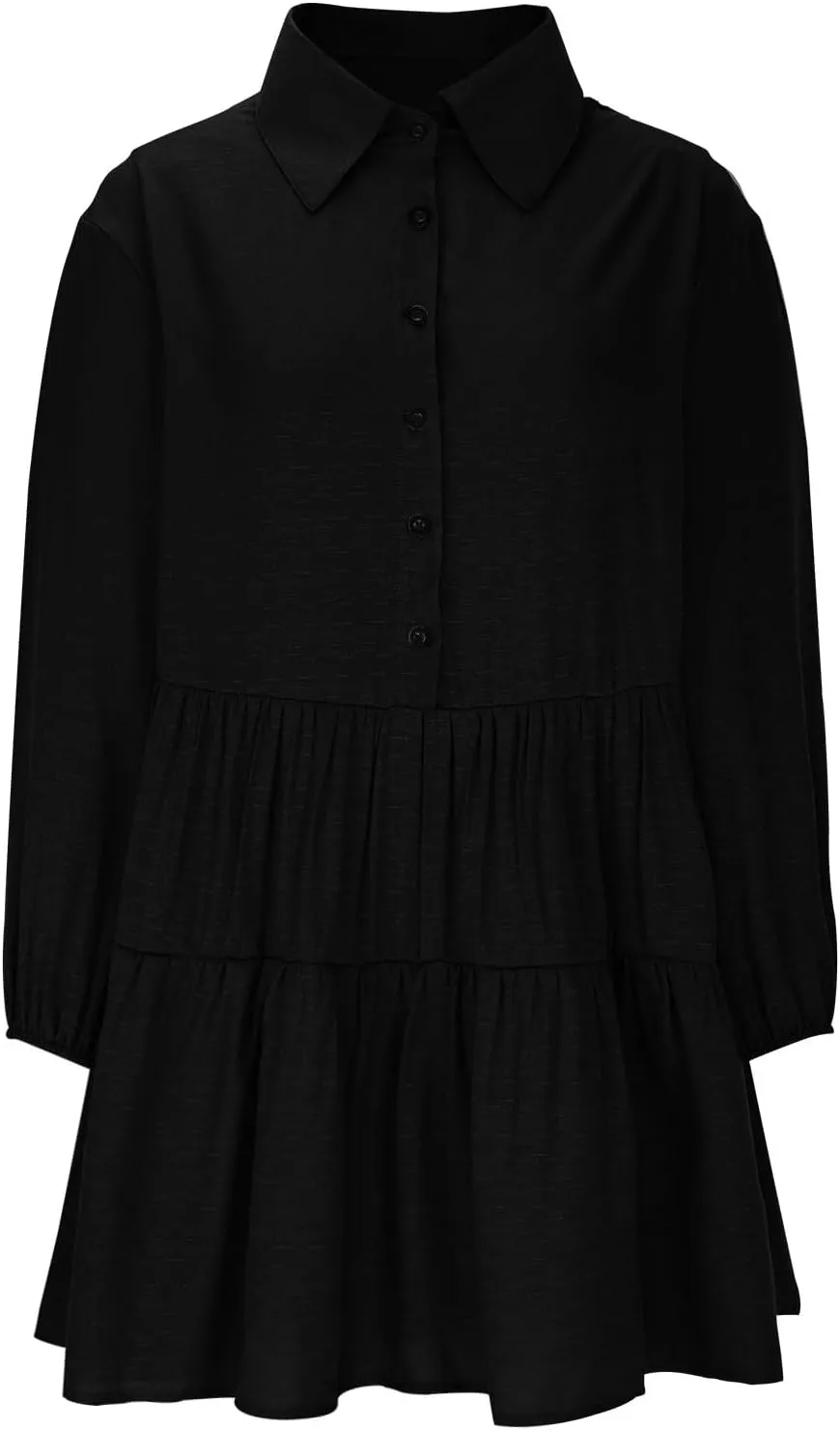 Women's Summer Puff Sleeve Tiered Tunic Dress Cute Mini Button Down Shirt Dress Button Up Ruffle Hem Tunic Dresses