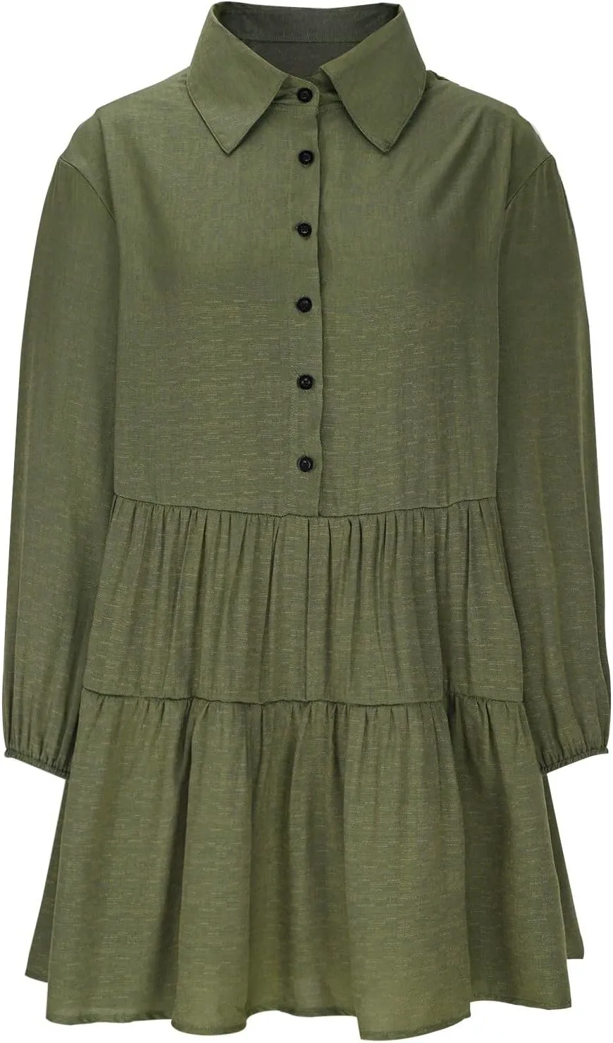 Women's Summer Puff Sleeve Tiered Tunic Dress Cute Mini Button Down Shirt Dress Button Up Ruffle Hem Tunic Dresses