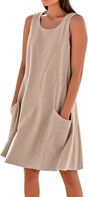Womens Summer Tank Dresses Casual Sleeveless Midi Dress Cotton Beach Floral Sundress Vacation Travel Outfits