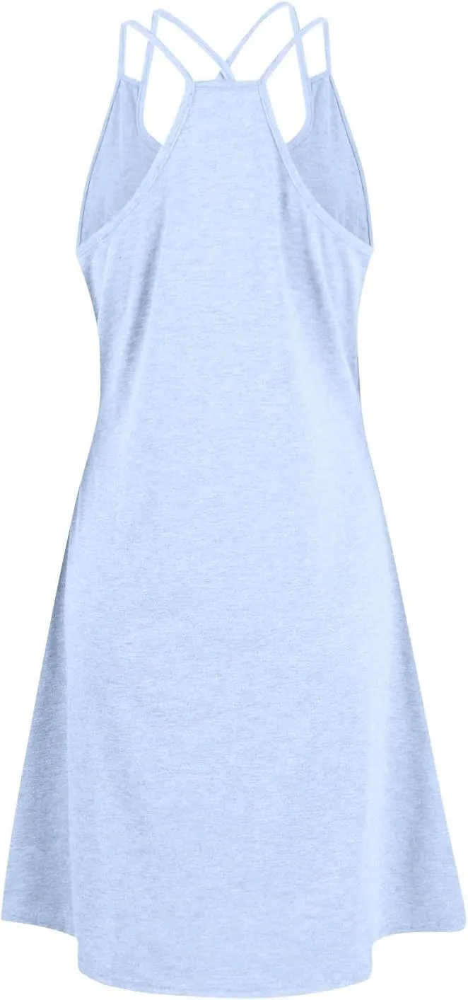 Women's Sundresses 2024 Casual Beach Tank Dress Solid Color Sleeveless Midi Sundress with Pocket