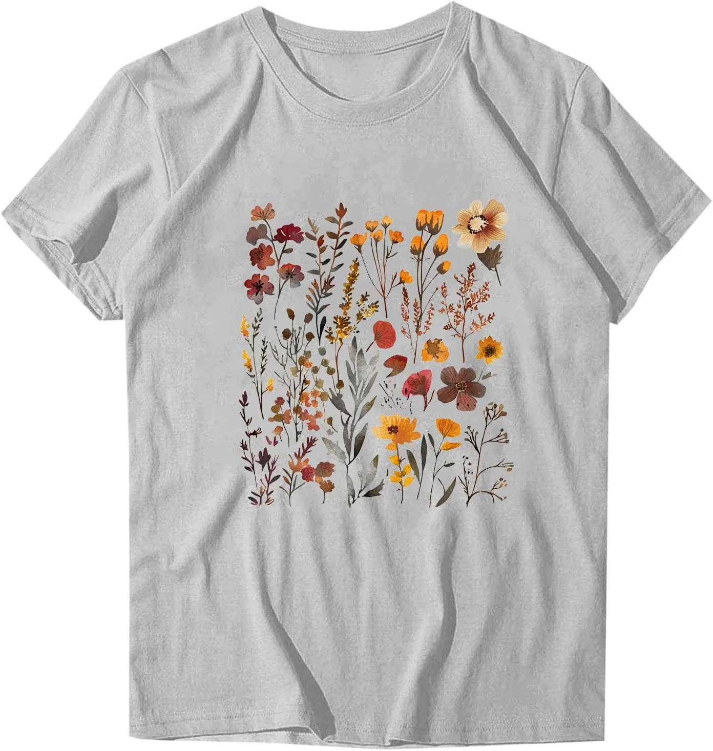 Womens Sunflowers Pattern T Shirts Boho Wildflower Graphic Short Sleeve Blouses Summer Casual Aesthetic Tunic Tee Tops