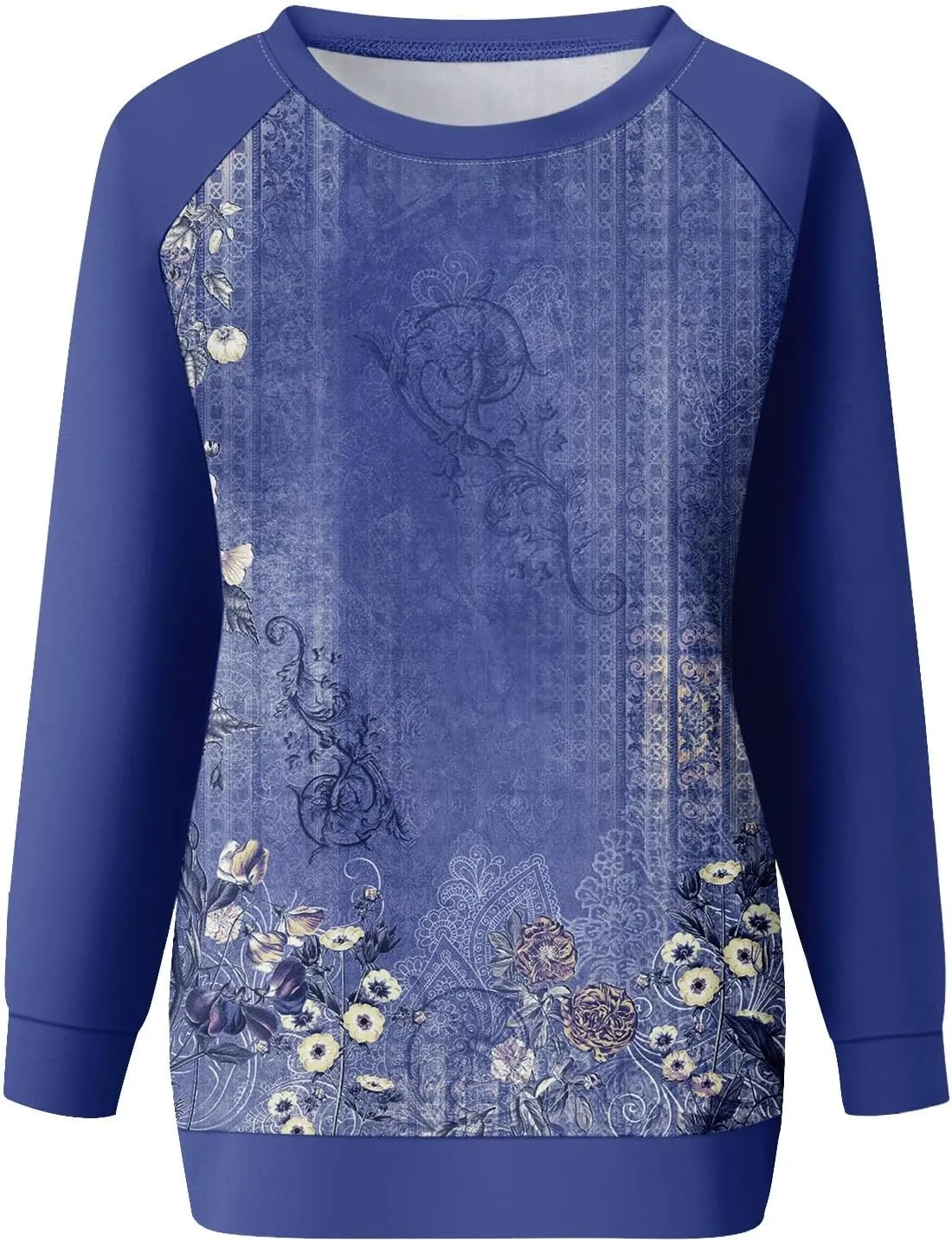Womens Sweatshirts Floral Print Long Sleeve Loose Fit Shirts Crewneck Cute Trendy Clothing Sweater