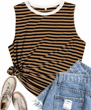 Womens Tank Tops Loose Fit High Neck Casual Flowy Summer Tee Crew Neck Trendy Sleeveless Tops 2025 Beach Vacation Outfit