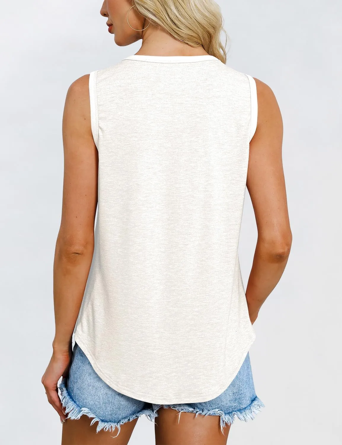 Womens Tank Tops Loose Fit High Neck Casual Flowy Summer Tee Crew Neck Trendy Sleeveless Tops 2025 Beach Vacation Outfit