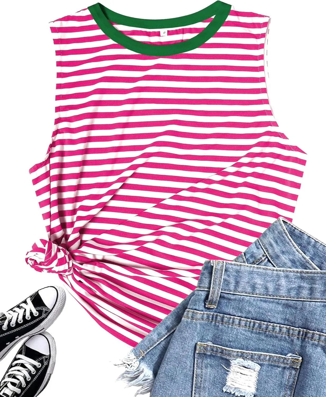 Womens Tank Tops Loose Fit High Neck Casual Flowy Summer Tee Crew Neck Trendy Sleeveless Tops 2025 Beach Vacation Outfit
