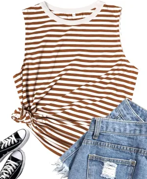 Womens Tank Tops Loose Fit High Neck Casual Flowy Summer Tee Crew Neck Trendy Sleeveless Tops 2025 Beach Vacation Outfit