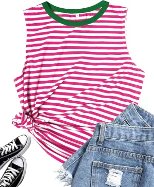 Womens Tank Tops Loose Fit High Neck Casual Flowy Summer Tee Crew Neck Trendy Sleeveless Tops 2025 Beach Vacation Outfit