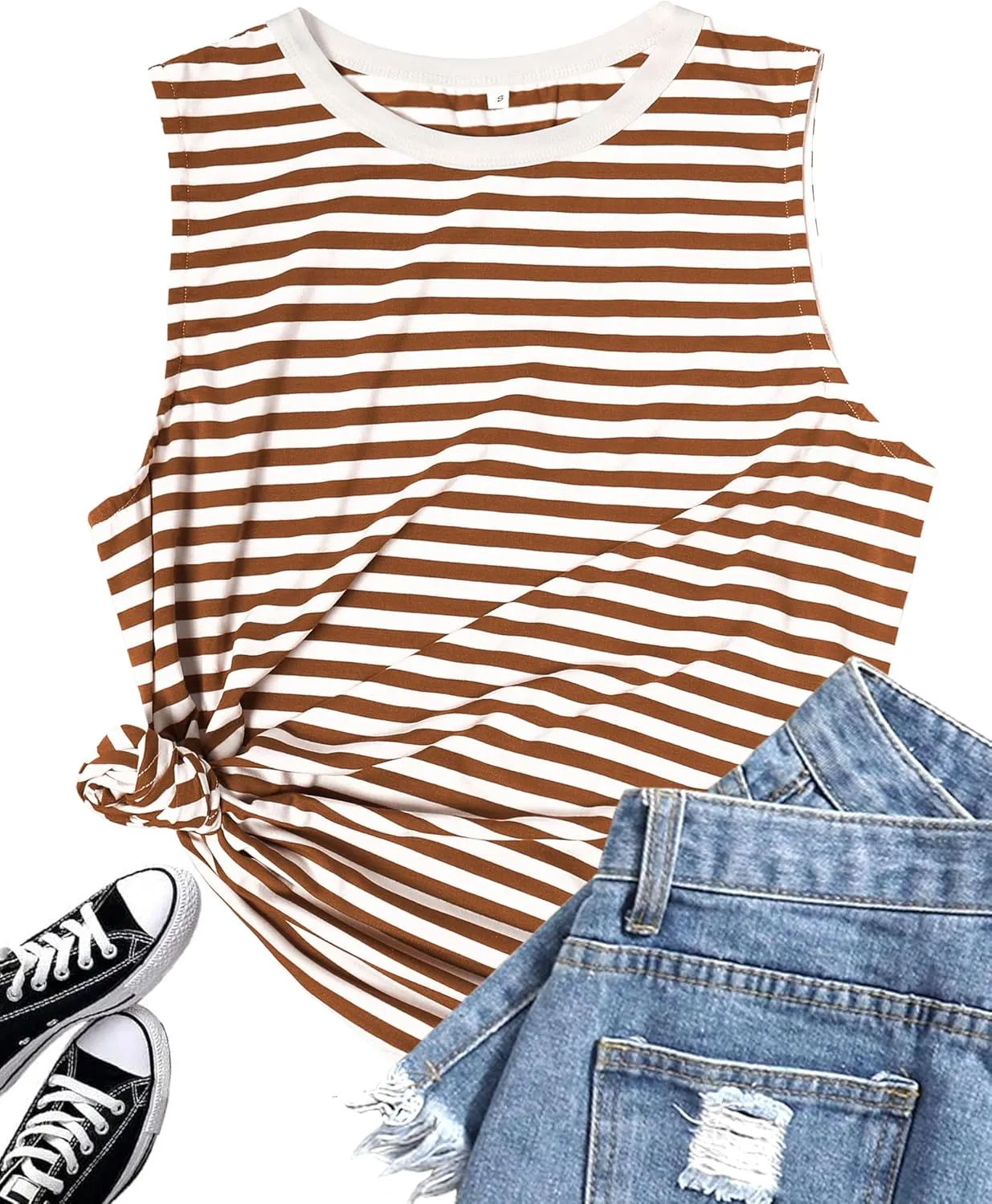 Womens Tank Tops Loose Fit High Neck Casual Flowy Summer Tee Crew Neck Trendy Sleeveless Tops 2025 Beach Vacation Outfit