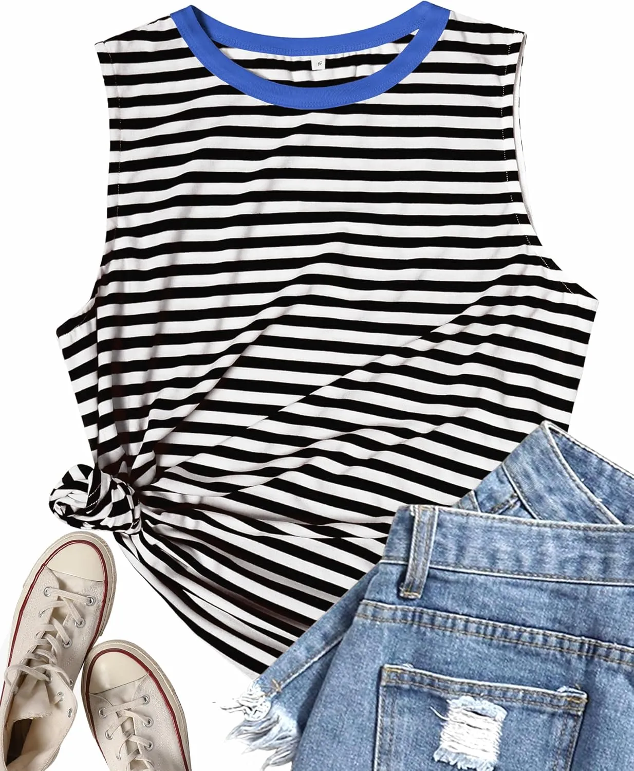 Womens Tank Tops Loose Fit High Neck Casual Flowy Summer Tee Crew Neck Trendy Sleeveless Tops 2025 Beach Vacation Outfit