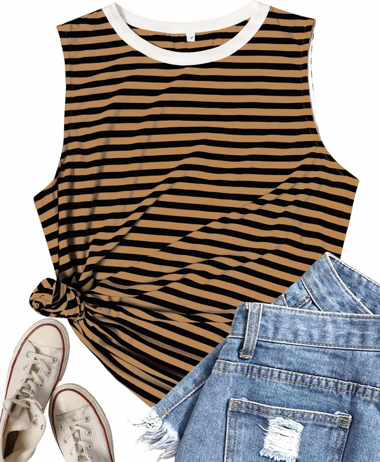 Womens Tank Tops Loose Fit High Neck Casual Flowy Summer Tee Crew Neck Trendy Sleeveless Tops 2025 Beach Vacation Outfit