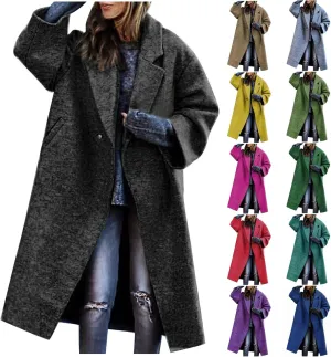 Women's Trench Coat 2024 Fall Winter Trendy Plus Size Overcoat Classic Lapel Open Front Cardigan Wool Outwerar M-4XL