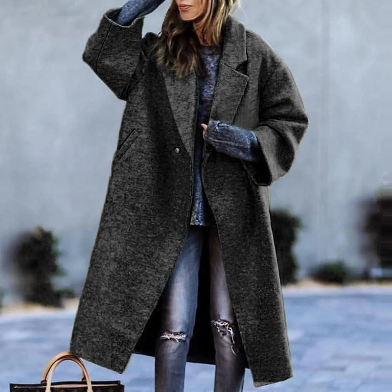 Women's Trench Coat 2024 Fall Winter Trendy Plus Size Overcoat Classic Lapel Open Front Cardigan Wool Outwerar M-4XL