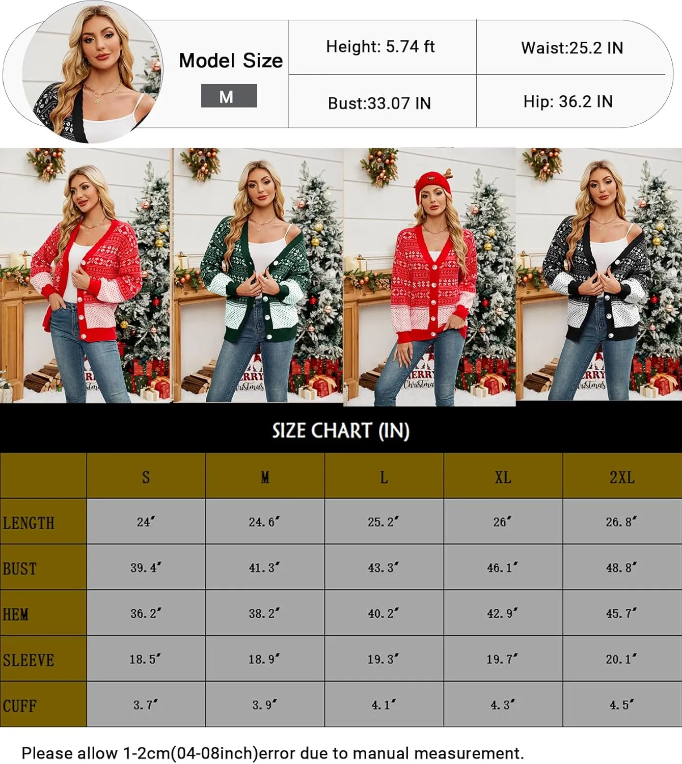 Women's Ugly Christmas Cardigan Sweaters Open Front Button Down V Neck Long Sleeve Knit Outwear Coat