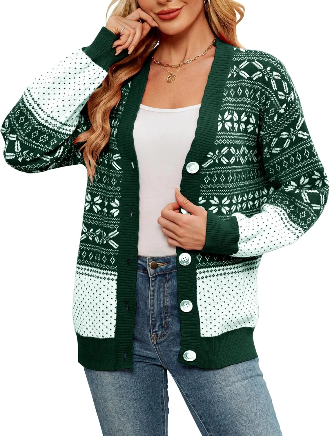 Women's Ugly Christmas Cardigan Sweaters Open Front Button Down V Neck Long Sleeve Knit Outwear Coat