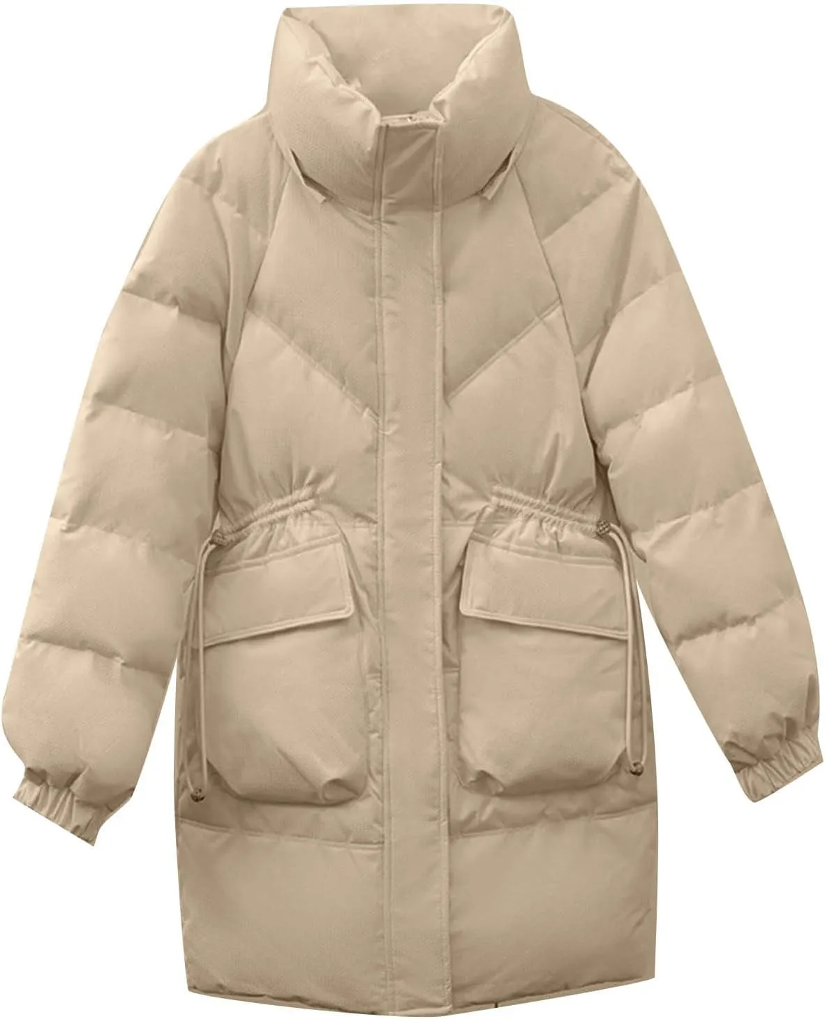 Women's Warm Winter Cotton Padded Down Coat Quilted Thicken Puffer Jacket Zipper Pockets Outwear with Removable Hood