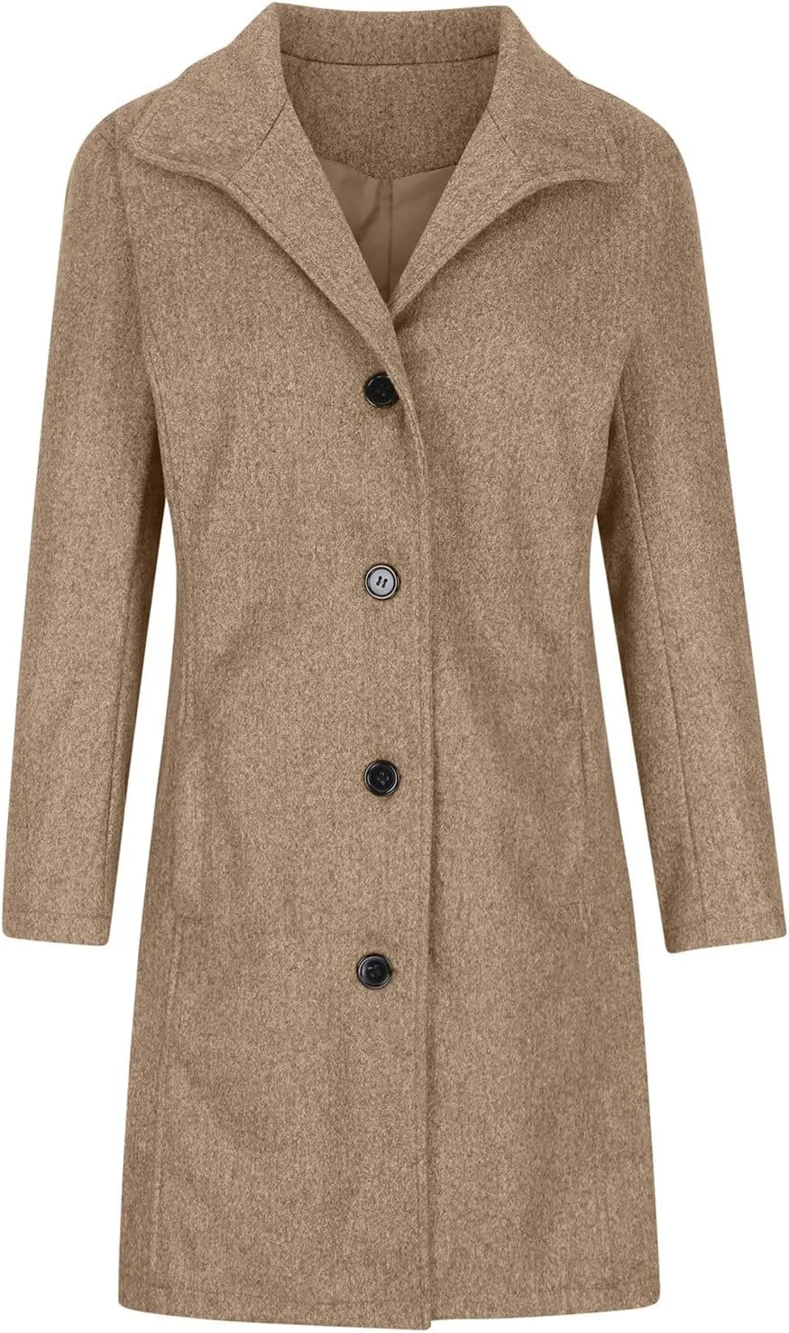 Women's Wool Blend Jackets Stand Collar Single Breasted Pea Coat Winter Fall Casual Business Long Trench Coat Outwear
