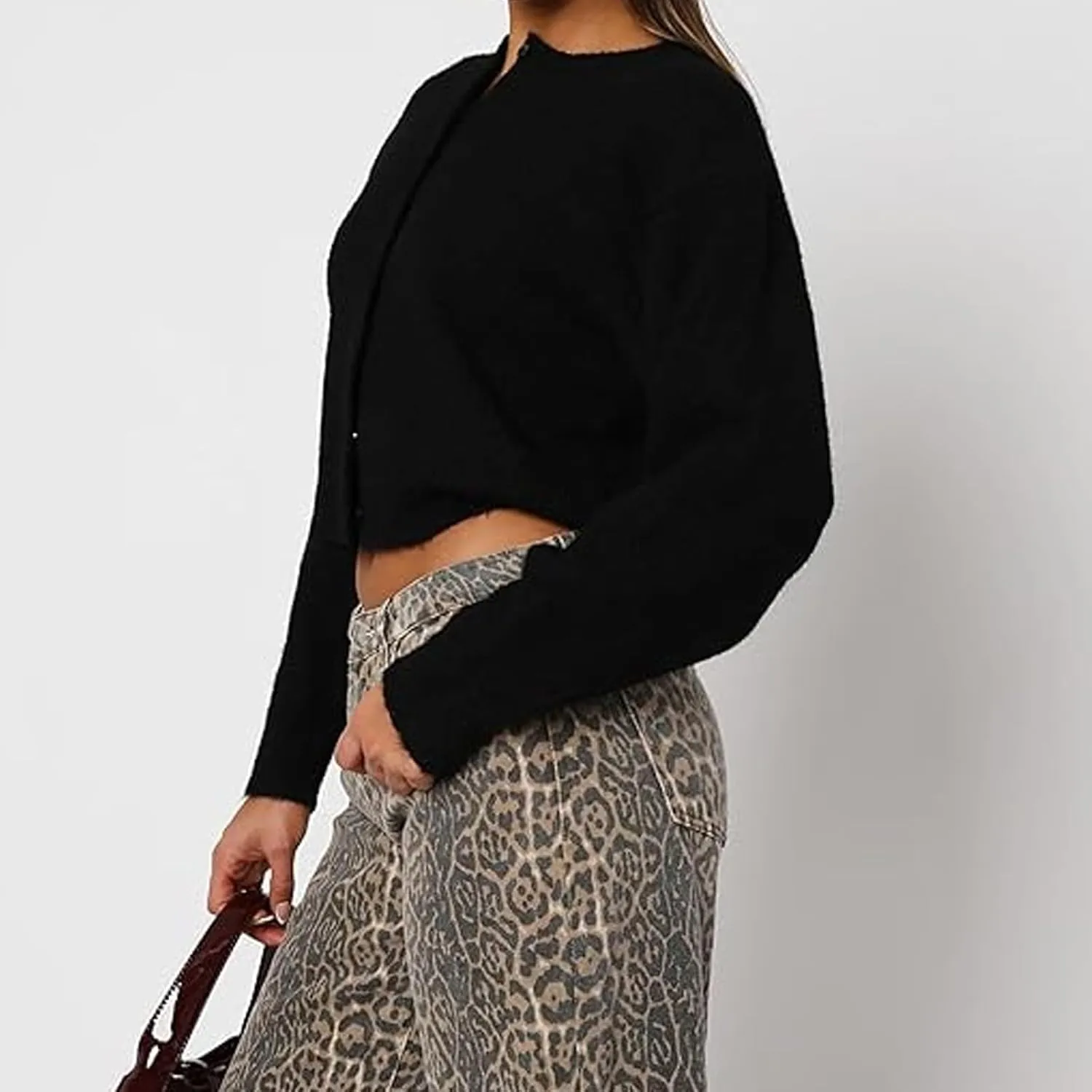 Womens Y2K Cardigan Sweaters Long Sleeve Open Front Button Down Crop Sweater Solid Knit Pullover Fall Outfits Tops