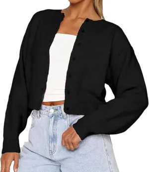 Womens Y2K Cardigan Sweaters Long Sleeve Open Front Button Down Crop Sweater Solid Knit Pullover Fall Outfits Tops
