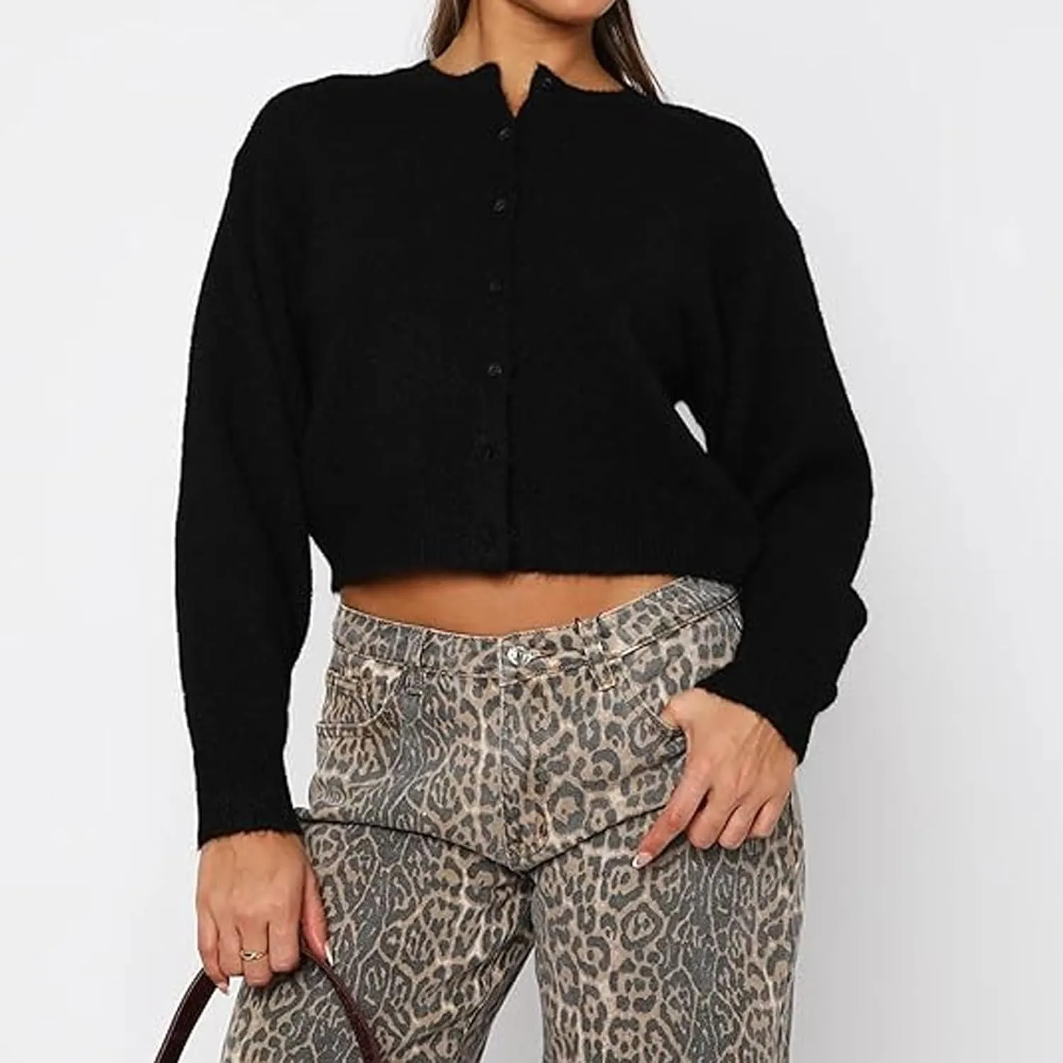 Womens Y2K Cardigan Sweaters Long Sleeve Open Front Button Down Crop Sweater Solid Knit Pullover Fall Outfits Tops