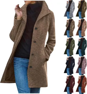 Wool Peacoats for Women 2024 Casual Single Breasted Mid-Length Jackets Coat Fall Winter Lapel Neck Windbreaker Trench Coats