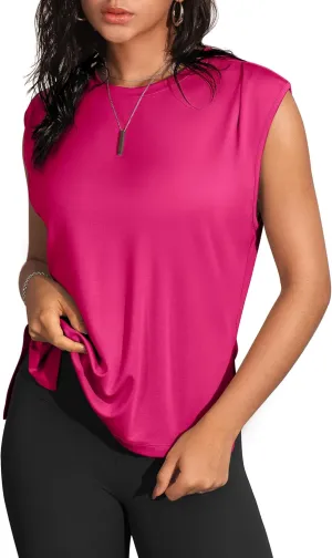 Workout Tank Tops for Women Crewneck Flowy Loose Fit Sleeveless Athletic Gym Tops Running Yoga Shirts Muscle Tank