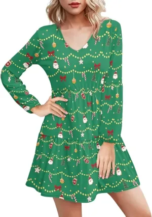 Xhuibop Women Tunic Dress Long Sleeve Flowy Swing Ruffle Dress Plus Size