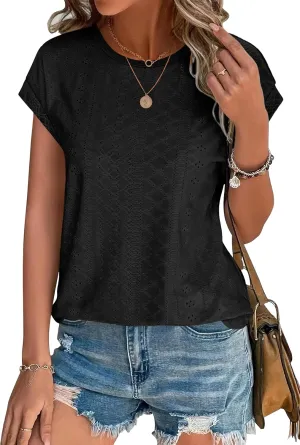 XIEERDUO Womens Tops Short Sleeve Shirts Blouses for Women Dressy Casual Cap Sleeve Tops with Curved Hem