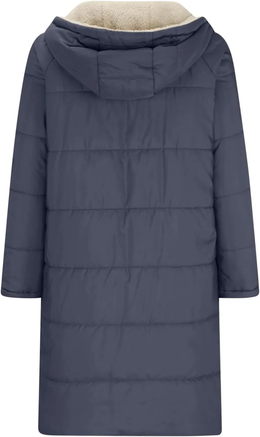 XUNRYAN Womens Sherpa Puffer Jackets Zip Up Long Parka Quilted Lightweight Down Coat Fleece Lined Outdoor Anorak Hood