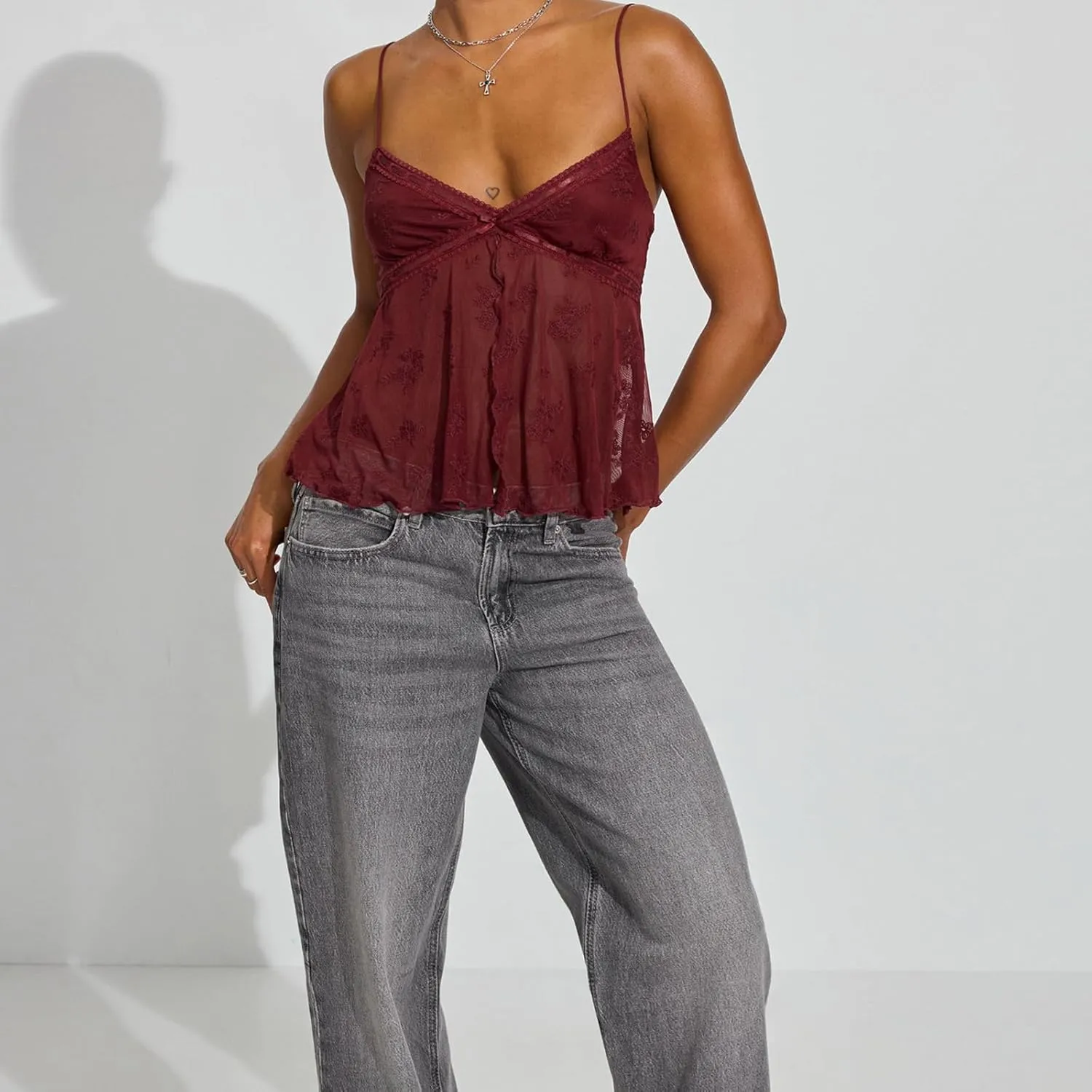 Y2k Crop Tank Top Women Sexy Sleeveless Going Out Camisole Spaghetti Strap Lace Low V Neck Halter Backless Cami