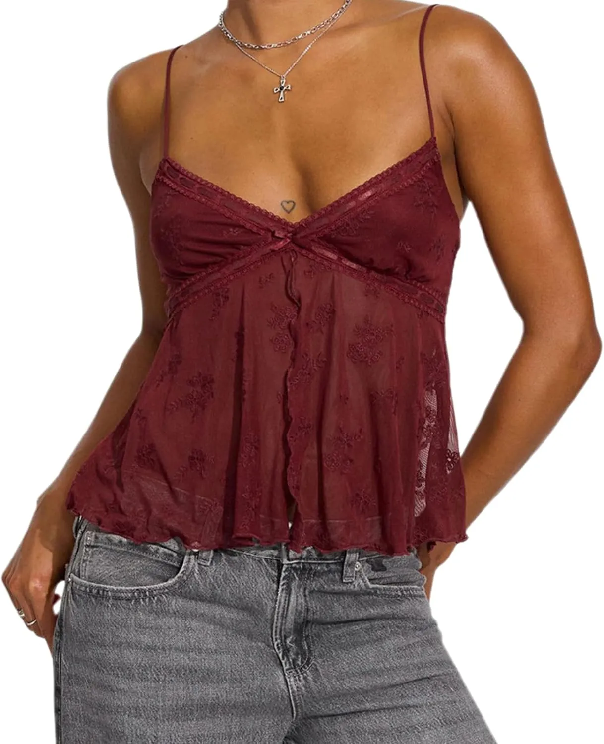 Y2k Crop Tank Top Women Sexy Sleeveless Going Out Camisole Spaghetti Strap Lace Low V Neck Halter Backless Cami