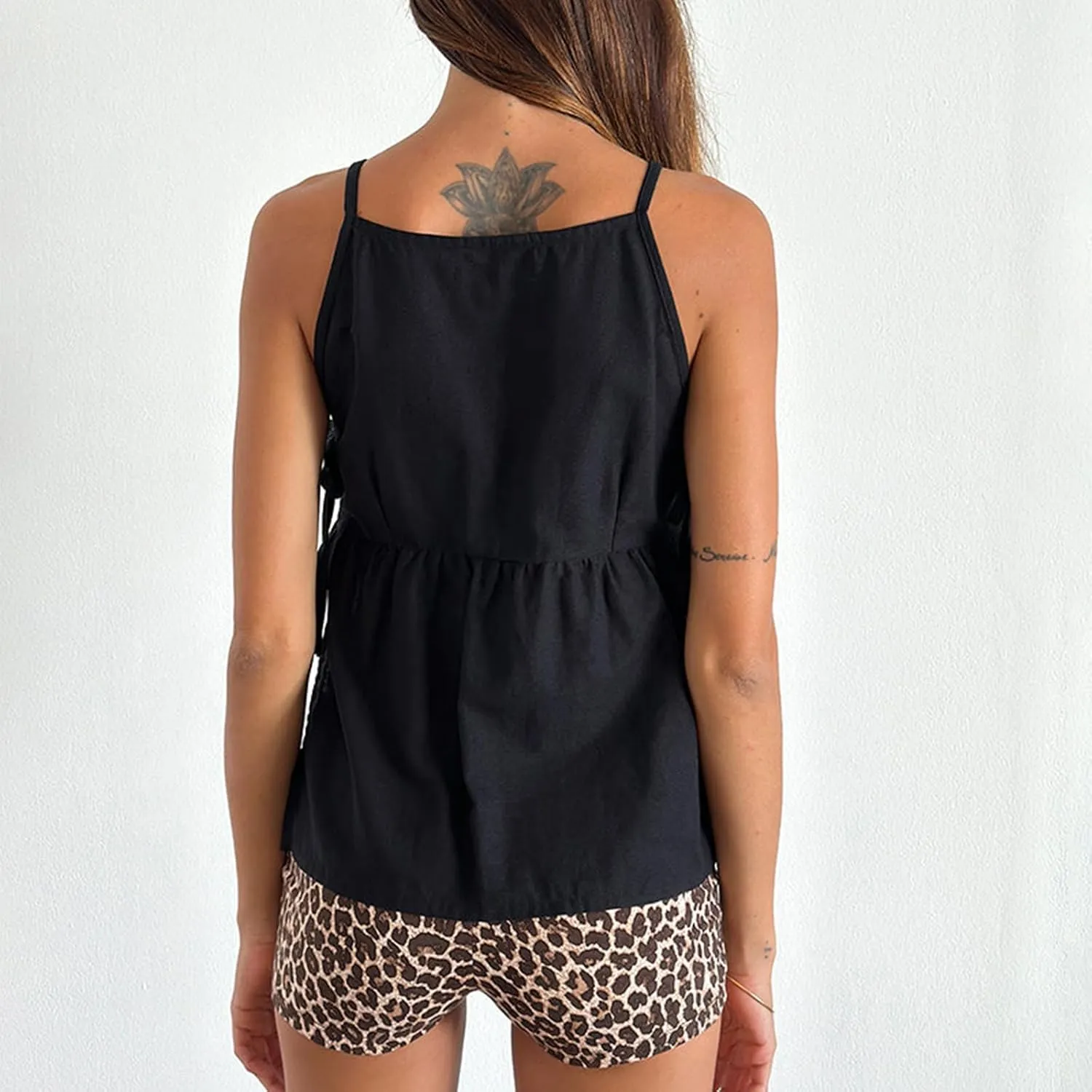 Y2K Tie Front Tank Tops for Women Teen Girl Vintage Embroidery Flower Lace Up Crop Vest Summer Sleeveless Cami Shirt