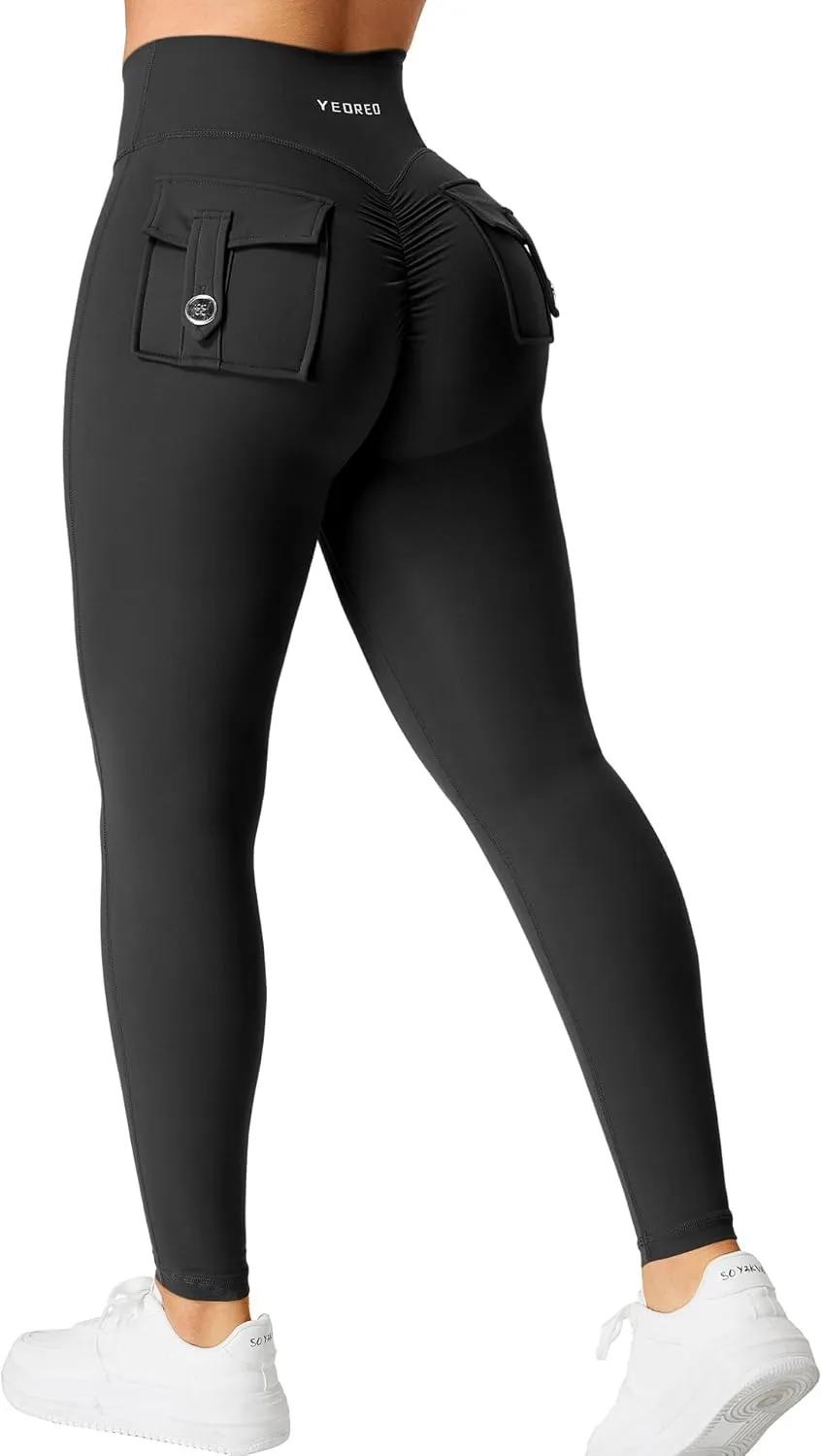 YEOREO CoreFlex Leggings with Pockets for Women Charm Scrunch Workout Leggings V Cross Waist Butt Lifting Gym Yoga Pants