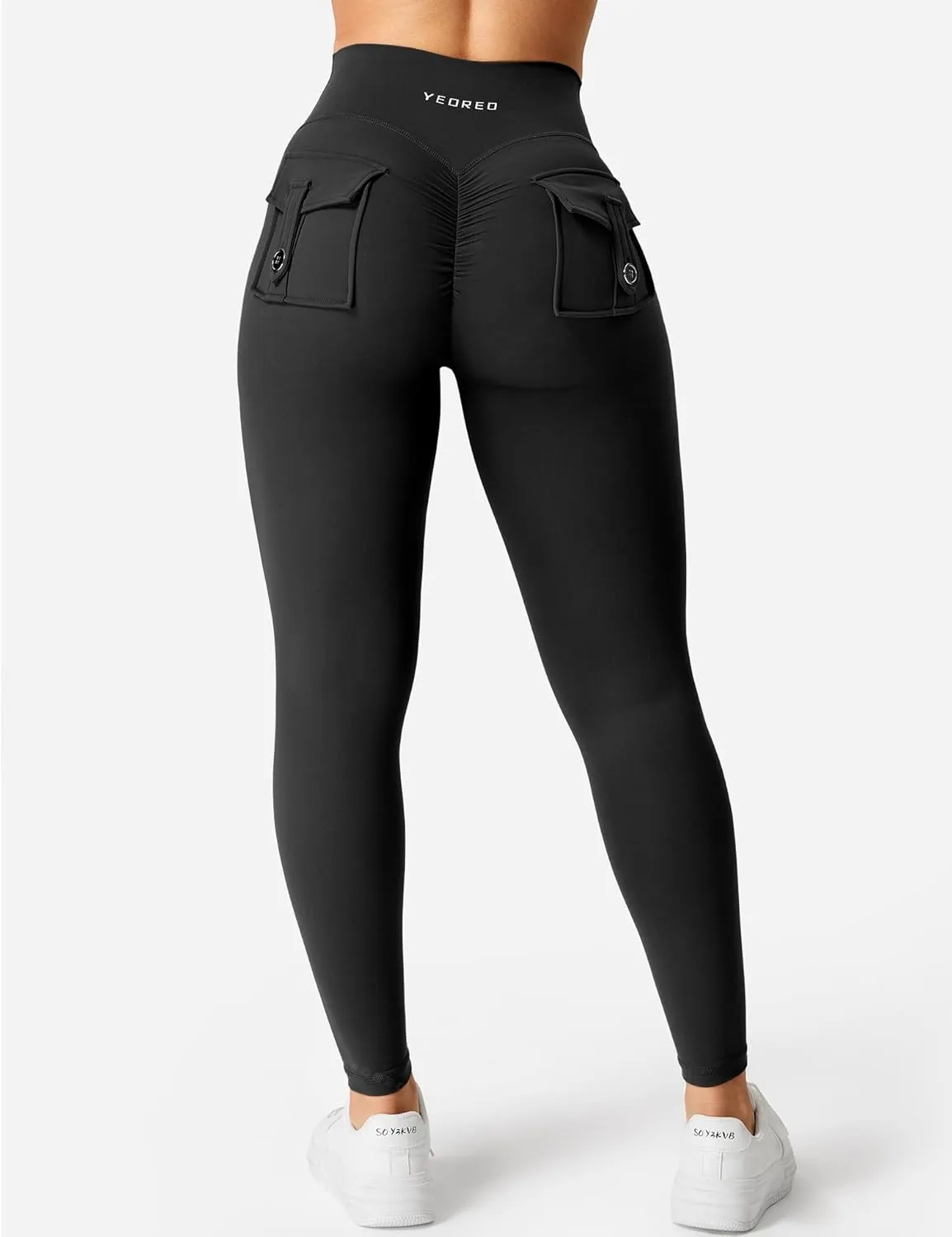 YEOREO CoreFlex Leggings with Pockets for Women Charm Scrunch Workout Leggings V Cross Waist Butt Lifting Gym Yoga Pants