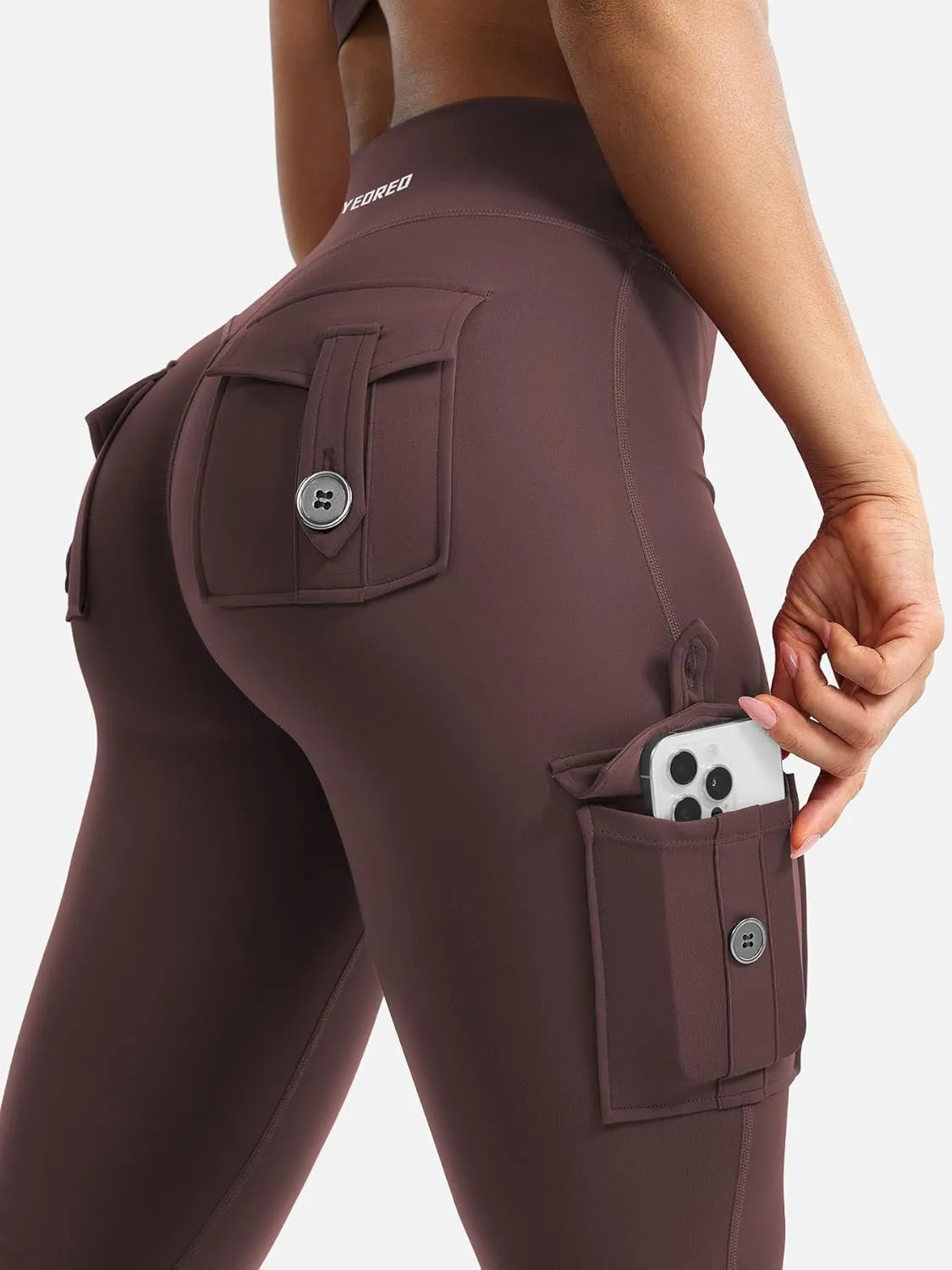 YEOREO CoreFlex Women Workout Flare Leggings with Pockets Hidden Scrunch High Waisted Cargo Gym Yoga No Front Seam Leggings