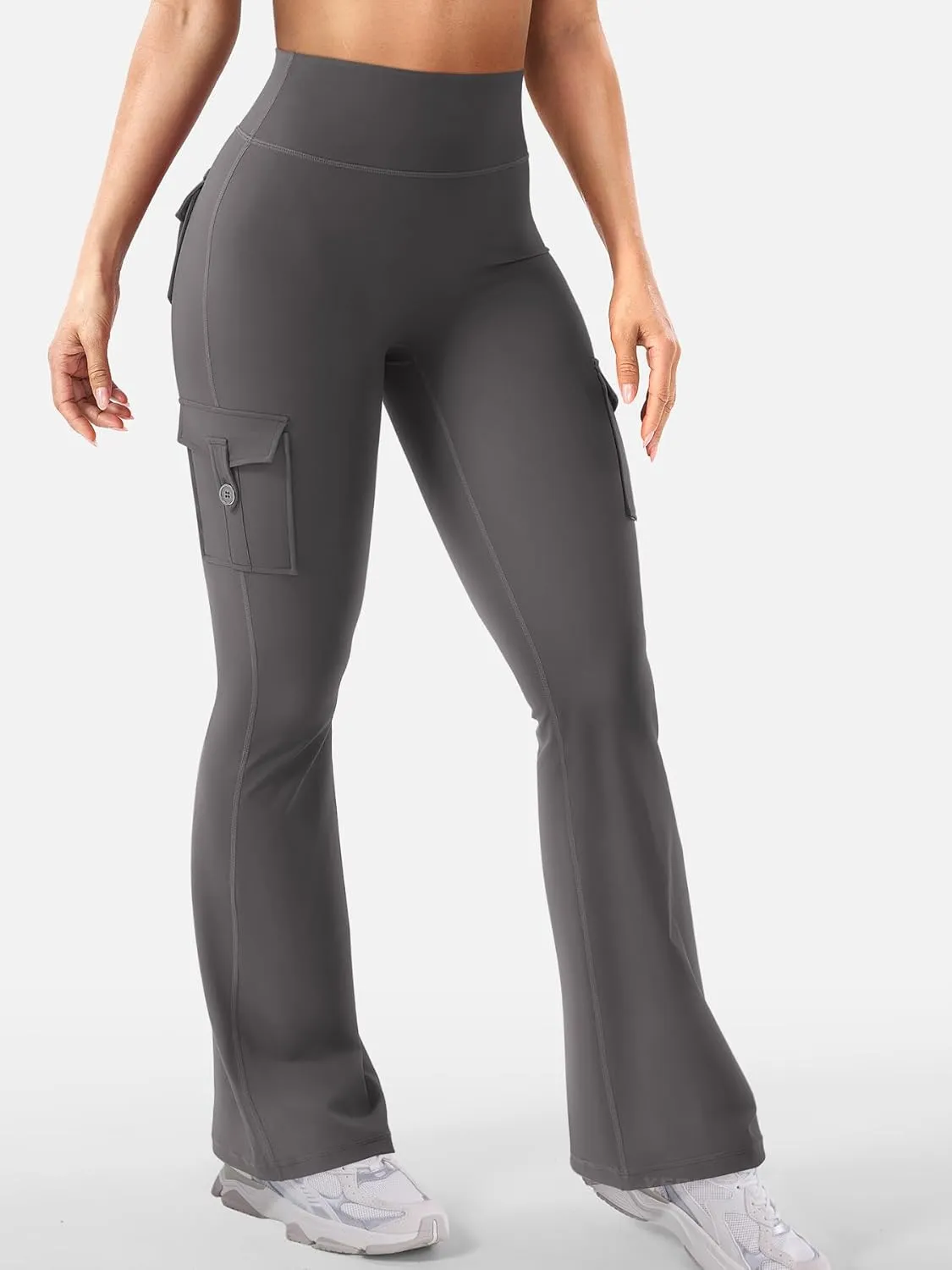 YEOREO CoreFlex Women Workout Flare Leggings with Pockets Hidden Scrunch High Waisted Cargo Gym Yoga No Front Seam Leggings