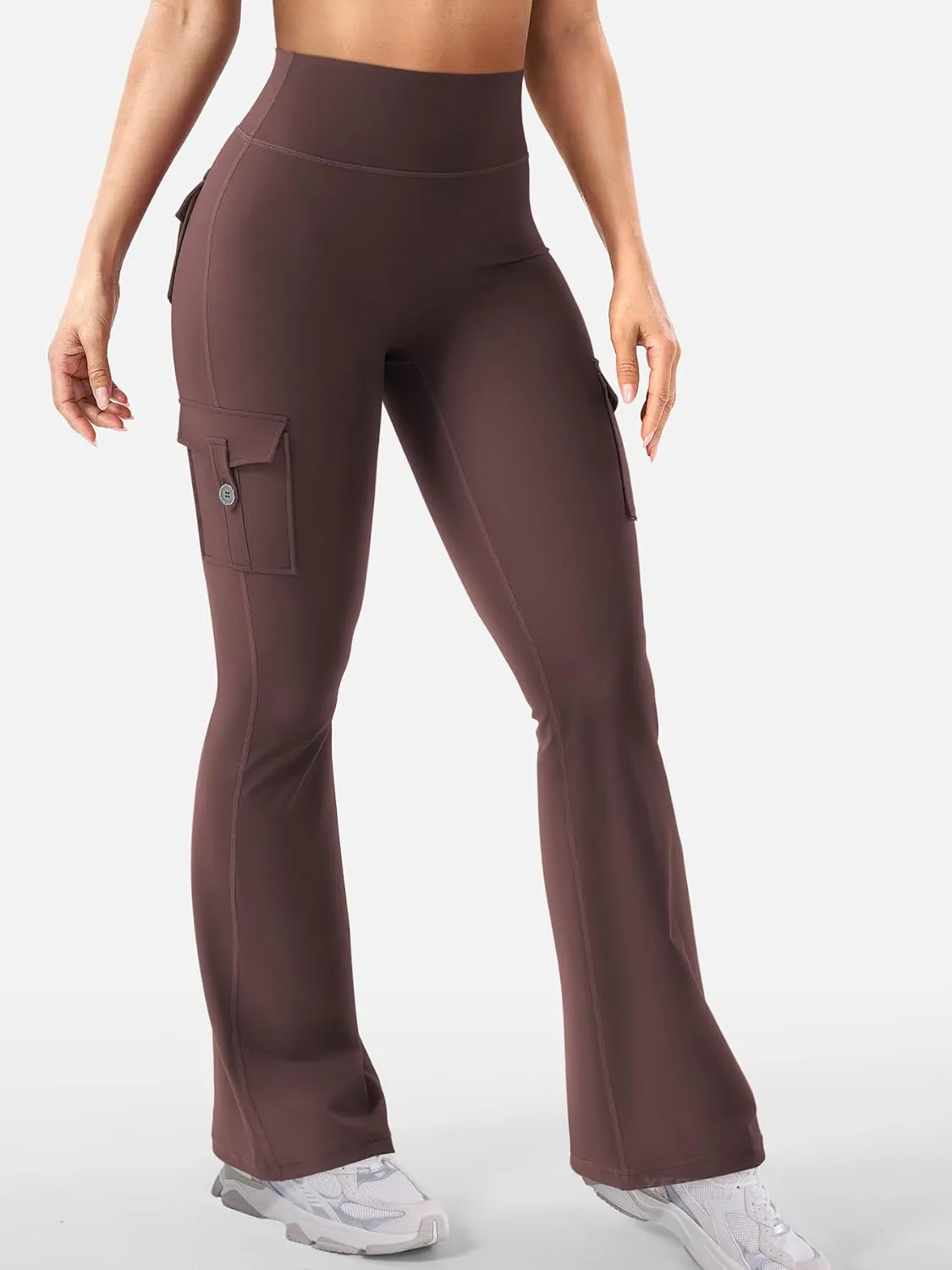 YEOREO CoreFlex Women Workout Flare Leggings with Pockets Hidden Scrunch High Waisted Cargo Gym Yoga No Front Seam Leggings